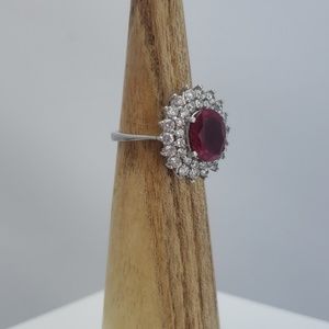 Ruby Glass Sterling Vintage Ring